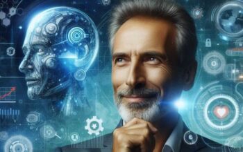 an entrepreneur with AI-related elements confident innovative