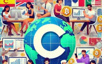 An image of a professionals reviewing the Coinbase International Exchange on their laptops, highlighting the platform's features and user interface.