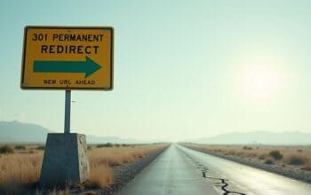 Conceptual image of a 301 permanent redirect: a road sign pointing from an old URL to a new one.